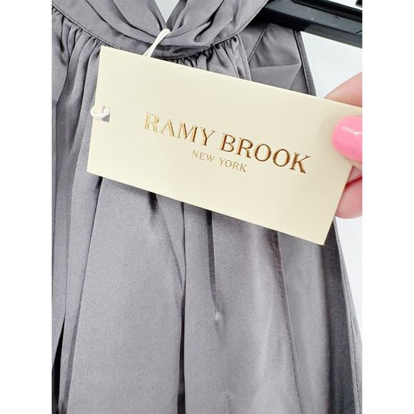 RAMY BROOK Top NEW Size M Slate Gray Lori Silk High Neck Tank Blouse $345 - Picture 3 of 4